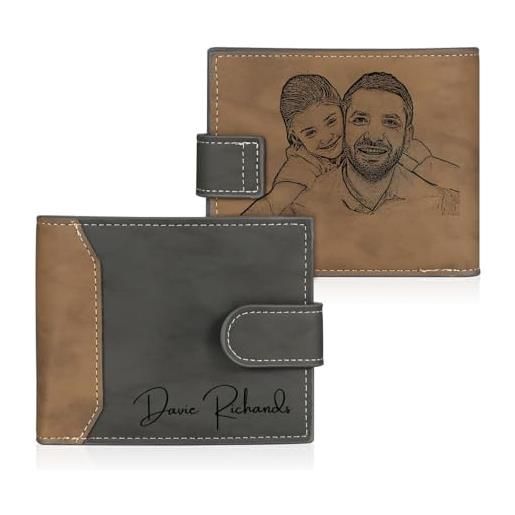 RolaOnly personalizzato portafoglio grigio da uomo/donna con foto nomi inciso in pelle regalo per festa del papà/compleanno/giorno di natale/san valentino
