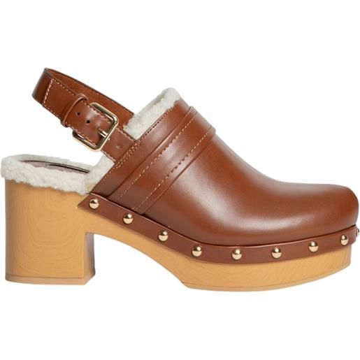 Corina zoccolo donna Corina m4625 in pelle cuoio con borchie punta tonda fodera imbottita tacco doppio 7 cm fibbia tallone