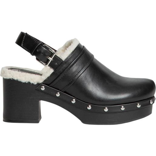 Corina zoccolo donna Corina m4625 in pelle nera con borchie punta tonda fodera imbottita tacco doppio 7 cm fibbia tallone