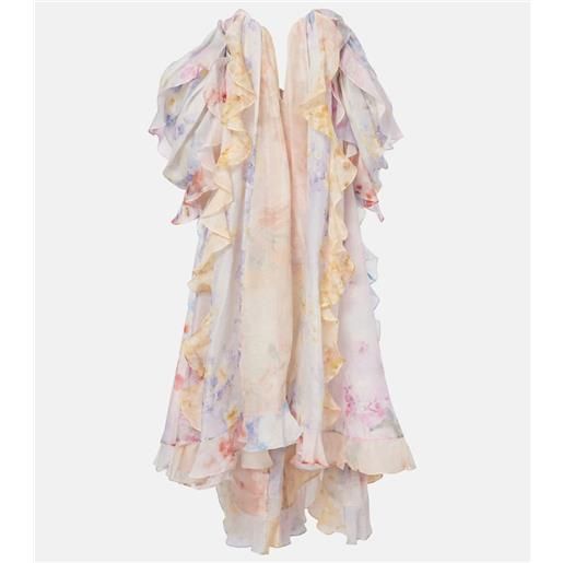 Zimmermann abito lungo crush in organza di lino e seta