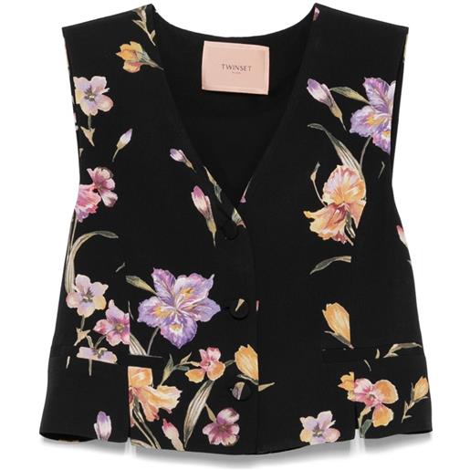TWINSET gilet a fiori - nero