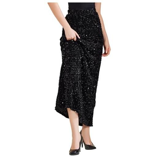 Allegra K gonna in velluto da donna con paillettes con elastico in vita gonna lunga scintillante nero s