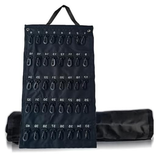 Supertool custodia per chiavi arrotolabile, portatile, arrotolabile, per personale dell'hotel, guardie di sicurezza, agenti immobiliari, addetti alla manutenzione (30/40/50 posizioni), nero , 40 hooks