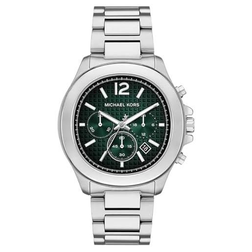 Michael Kors orologio sage da uomo, movimento cronografo al quarzo 44 mm con cinturino in acciaio inossidabile, 44 mm, set di toni argento