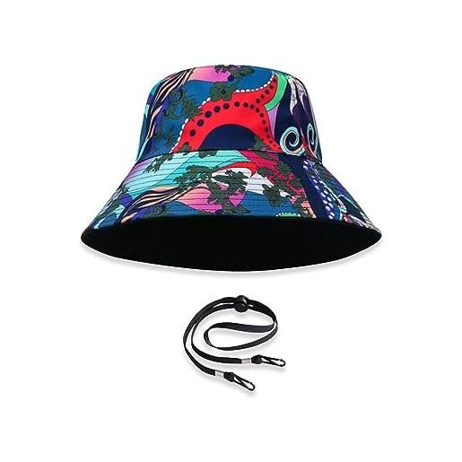 LumiSyne cappello da pescatore reversibile unisex tinta unita con lettere/stampa in stile hawaiano cappelli a secchiello cappello da pesca con sottogola staccabile pieghevole cotone cappello da sole