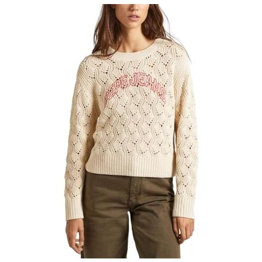 Pepe Jeans grace logo, maglione donna, beige (antique lace beige), xs