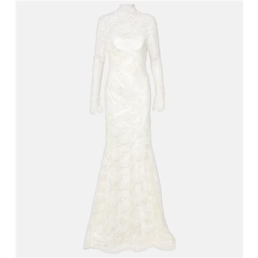 Danielle Frankel bridal - abito lungo adena in lana e seta con pizzo