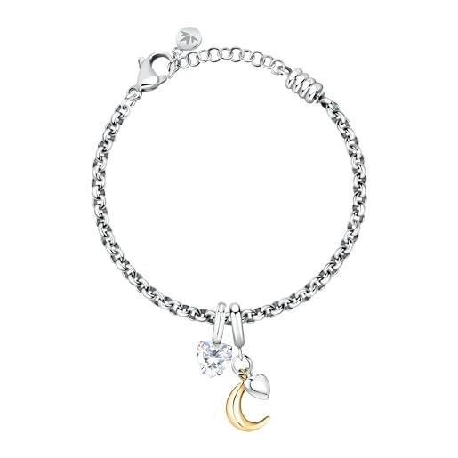 Morellato bracciale donna in acciaio, zirconi, collezione drops, luna e cuori - scz1375