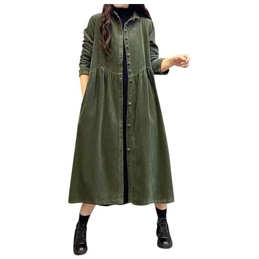 Goolecrimp abito da donna in velluto a coste autunno e inverno imbottito a maniche lunghe abito da bambola in velluto a coste vintage giacca in velluto a coste giacca a vento (verde, xxl)