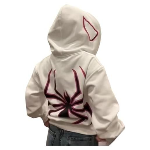 Asadovce felpa oversize y2k da donna e uomo, con cerniera, motivo ragno grafico, felpa con cerniera completa, per ragazze e ragazze, giacca streetwear grunge, nero (spider black), small
