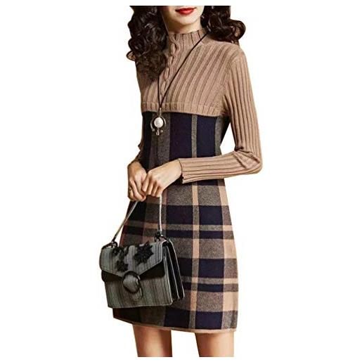RIZ-ZOAWD lacus-it vestito invernale lavorato a maglia da donna -abito a maniche lunghe a vita alta con collo alto e maniche lunghe (albicocca, m)