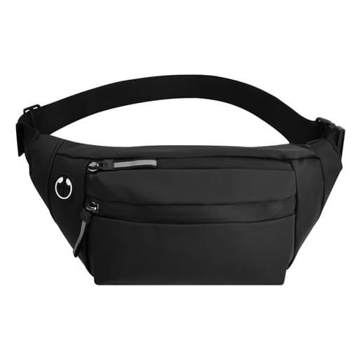 HoaaiGo impermeabile marsupio sportivo di grande capacità per donna uomo bambini ragazzo ragazzi nero per fitness all'aperto e trekking