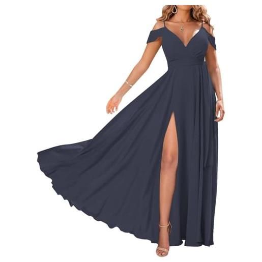 KURFACE scollo a v abiti da damigella d'onore lungo abito da sera di nozze chiffon abiti da sera per le donne wsx495, marina militare, 24 più