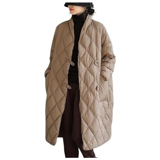 Yancremio giacca invernale calda da donna con collo alto e lungo piumino giacca oversize alla moda per il tempo libero giacca antivento elegante con bottoni da lavoro (beige, xxl)