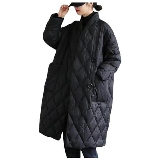 Yancremio giacca invernale calda da donna con collo alto e lungo piumino giacca oversize alla moda per il tempo libero giacca antivento elegante con bottoni da lavoro (rosso, xxl)