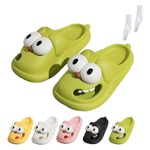 Generisch pantofole da bacio con lingua, big eyes, per cani, antiscivolo, simpatiche diapositive a nuvola 3d per donne e uomini, nero , women8-9/men7.5-8