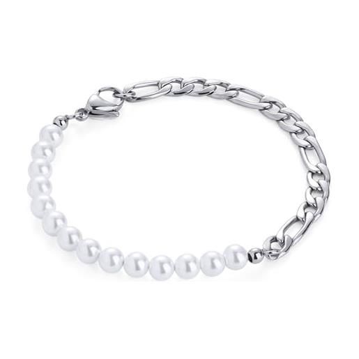 Selfmade Jewelry Braccialetto Argento Conchiglia per la donna, Braccialetto Macrame regolabile a mano, taglia regolabile Inclusa la confezione regalo ( Argento - Grigio)(23 cm