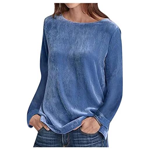 WOXIHUAN maglia da donna a maniche lunghe in velluto a tinta unita camicetta da donna t-shirt maglie leggero stile casulae per ragazze e donna camicetta blusa elegante camicette felpa donna senza cappuccio