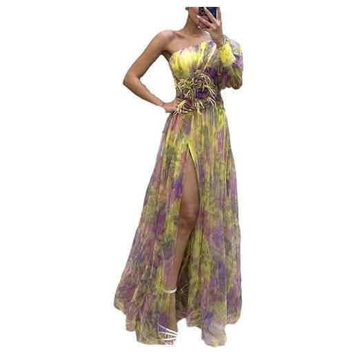 Suncolour donna vita alta una spalla 3d fiore tulle abiti da ballo per le donne floreale lungo fata abiti da festa da sera da donna