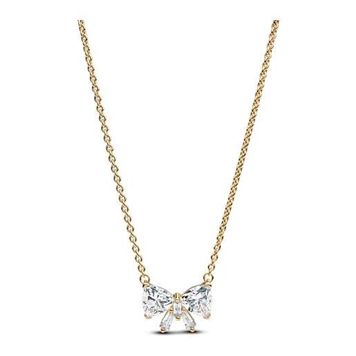 PANDORA timeless 363508c01-45 - collana con fiocco scintillante in argento sterling con lega di metallo placcato oro e zirconi, 45 cm, 45 cm, argento sterling, zirconia cubica