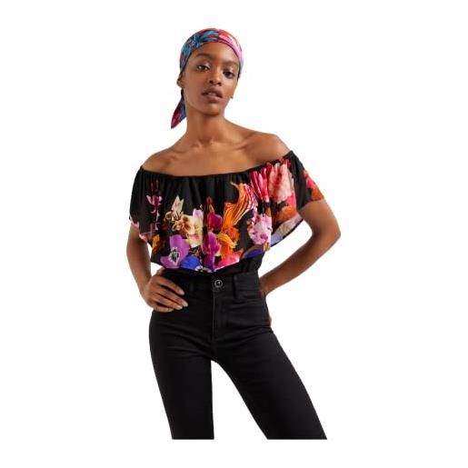 Desigual body_flower t-shirt, black, xl da donna