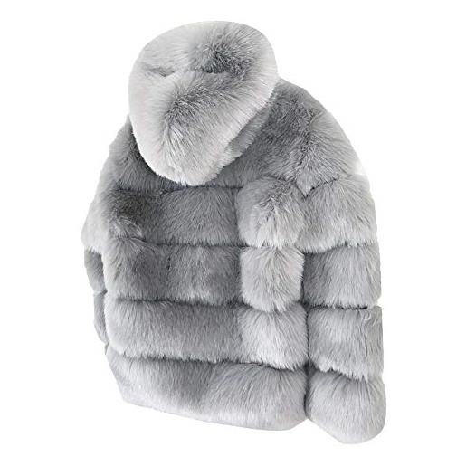 liaddkv giacca di peluche da donna, in pile con cappuccio, cappotto in pelliccia sintetica, leggera, tinta unita, giacca corta, giacca invernale, elegante, a maniche lunghe, cappotto classico, bianco, 