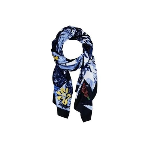Desigual fou denim flowers rectangle 24wawa12/5000 - sciarpa da donna, blu navy, taglia unica