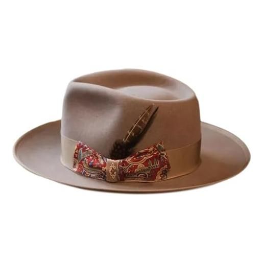 SLXLYH cappello a tesa larga in lana per maghi, cappello a cilindro, per spettacoli teatrali, feste a tema, cappello fedora, copricapo francese, beige, beige, s-4xl