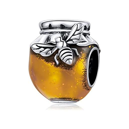 Yapamu ciondolo in argento sterling 925 con vetro di miele per bracciale pandora, regalo di compleanno per donne, smaltato, smalto