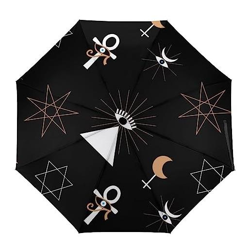 LJFABKY simbolo esoterico modello antivento viaggio manuale 3 pieghevole ombrello impermeabile automatico rainbrella per uomo donna