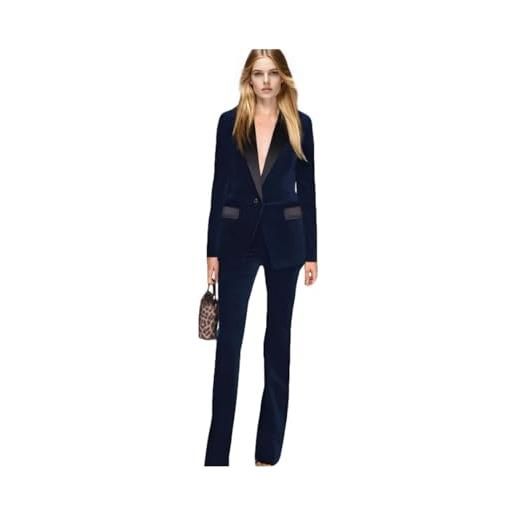 Leader of the Beauty completo da donna 2 pezzi formale da ufficio in velluto con un bottone completo completo completo pantaloni tuta da lavoro giacca e pantaloni, marina militare, m