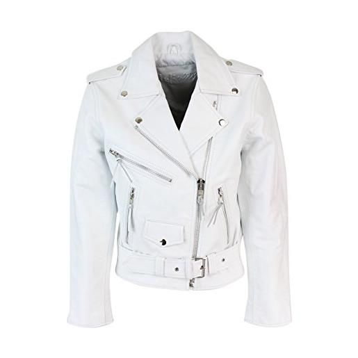 Infinity Leather infinity chiodo corto bianco da donna e ragazza in cuoio stile biker brando classico bianco 4xl