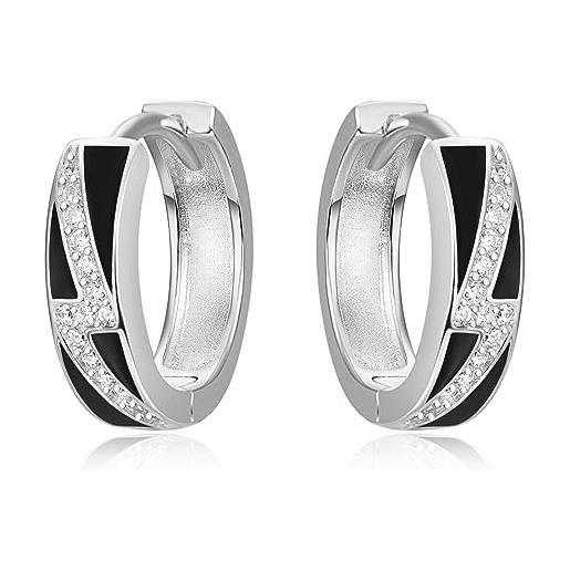 Orecchini Uomo Argento 925 Nero Con Fulmini – Cerchio Piccolo Huggies Unisex In Argento Sterling Con Zirconi, Idea Regalo Per Lui E Lei - 3