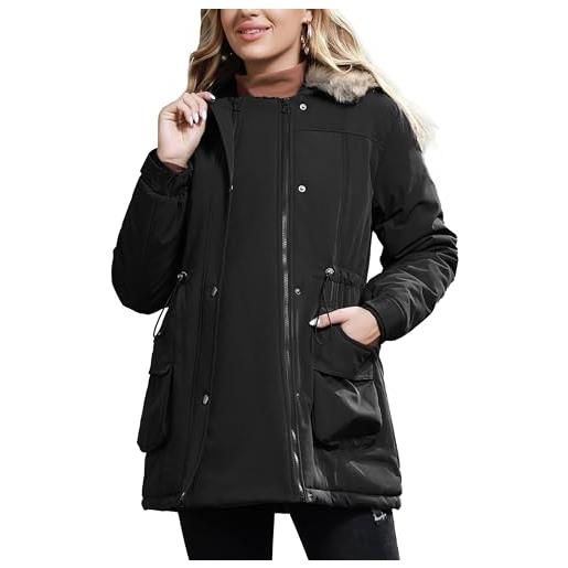 Maacie cappotto premaman da donna 3 in 1 ispessito outwear foderato in pile cappotto invernale caldo con cappuccio, nero , s
