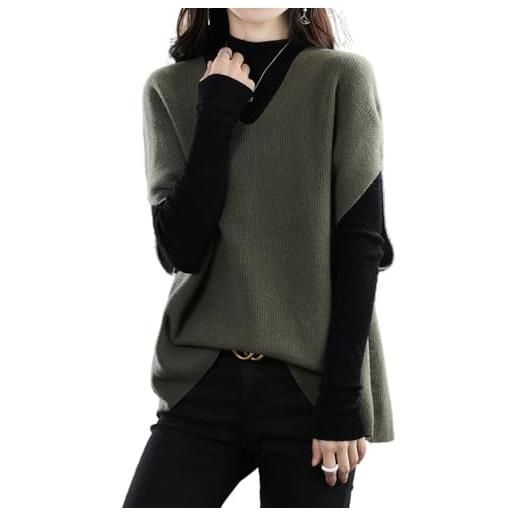 Ailaile maglione da donna gilet 100% lana merino leggero senza maniche pullover con scollo a v maglia gilet base top corti, nero, m