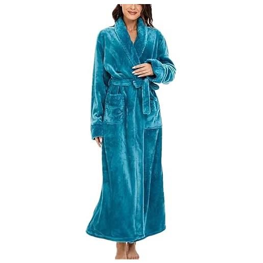 Wjnvfioo vestaglia invernale da uomo e donna, calda e soffice, vestaglia lunga da notte, turchese, l