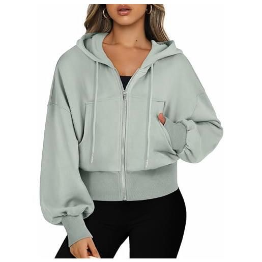 Jhsnjnr felpa da donna con cappuccio, a maniche lunghe, con cappuccio, con chiusura lampo, per sport, corta, con cappuccio, grigio. , s
