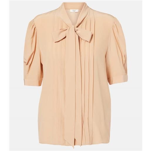 Chloe chloé blusa in seta crêpe de chine con fiocco