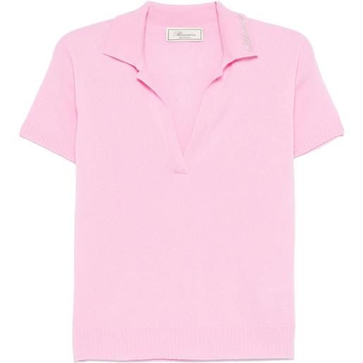 Blumarine polo con applicazione logo - rosa