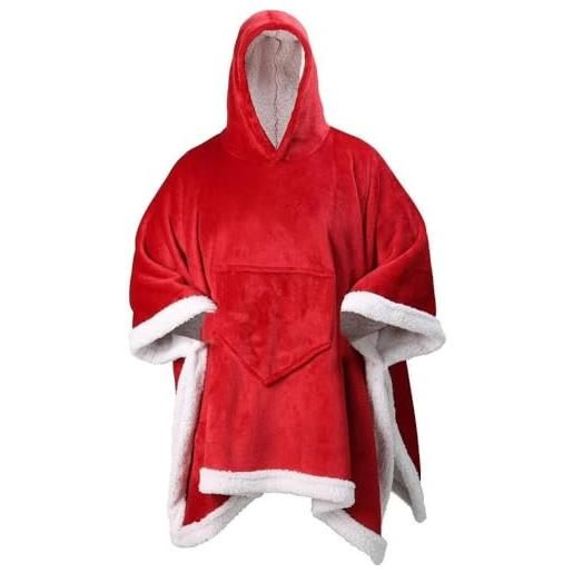 PERAGA GARDEN coprispalle poncho natalizio rosso 170x130 cm con cappuccio abbigliamento natale scialle coperta per riscaldarsi