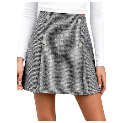 CUPSHE mini gonna pieghevole, moda casual autunno-inverno bottone gonna, grigio. , m