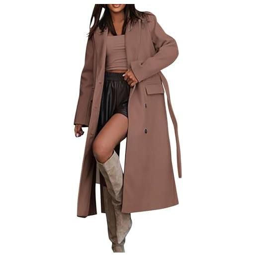 Generic trench lungo da donna, oversize, doppiopetto, con risvolto, soprabito con cintura, abbigliamento alla autunnale 2024 giubbotto da donna invernale giubotti corti donna (khaki, xxl)