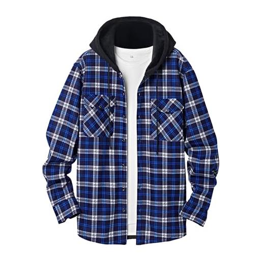 QIXING felpe con cappuccio da uomo in flanella a quadri, giacca camicia con cappuccio, invernale, foderata in pile, calda, a maniche lunghe, morbida, con bottoni, cappotto con cappuccio, grigio rosso