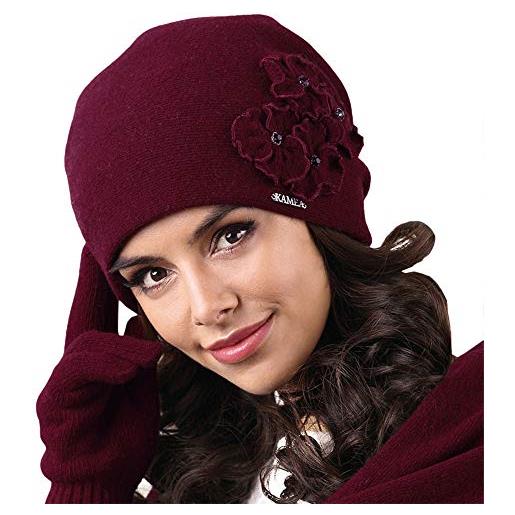 Kamea cappello femminile in lana uniforme con fiori andora, bordo, uni