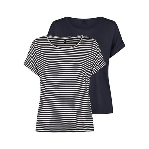 Only maglietta da donna con scollo rotondo, confezione da 2 pezzi, basic a maniche corte, girocollo, vestibilità normale, estiva, a righe, blu, rosa, verde, nero, xl, jolly green w/cd stripes, xl
