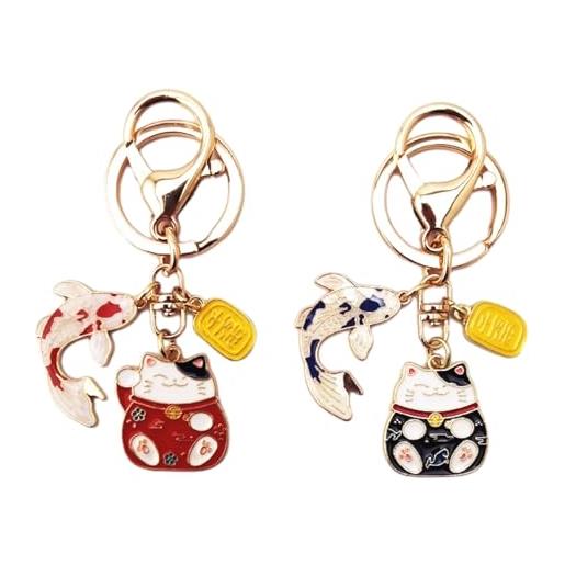 YOYUMI keyrings portachiavi lucky cat portachiavi koi car key ciondolo piccolo regalo borsa in lega ornamento accessori rosso blu 2 pz