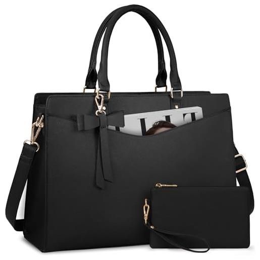 Borsa Tracolla Donna Grande Capacità - Borsa Tote Per Università, Lavoro E Shopping - In Pelle Scamosciata Nera