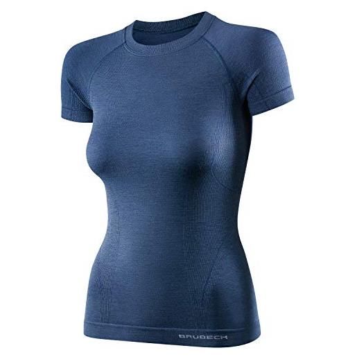 BRUBECK camicia funzionale a maniche corte da donna | traspirante | thermo | 41% lana merino | ss11700 | d. Jeans | xl
