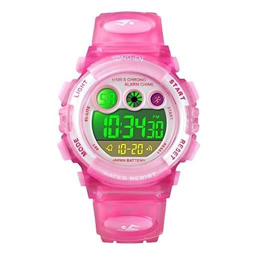 TONSHEN ragazzo e ragazza sportivo orologi da polso multicolore led elettronico controluce outdoor 50m impermeabile allarme cronometro fashion digitale orologio (rosa)
