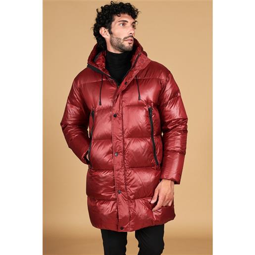 D'Arienzo giaccone lungo in vera piuma colore bordeaux da ripiegare a zaino D'Arienzo